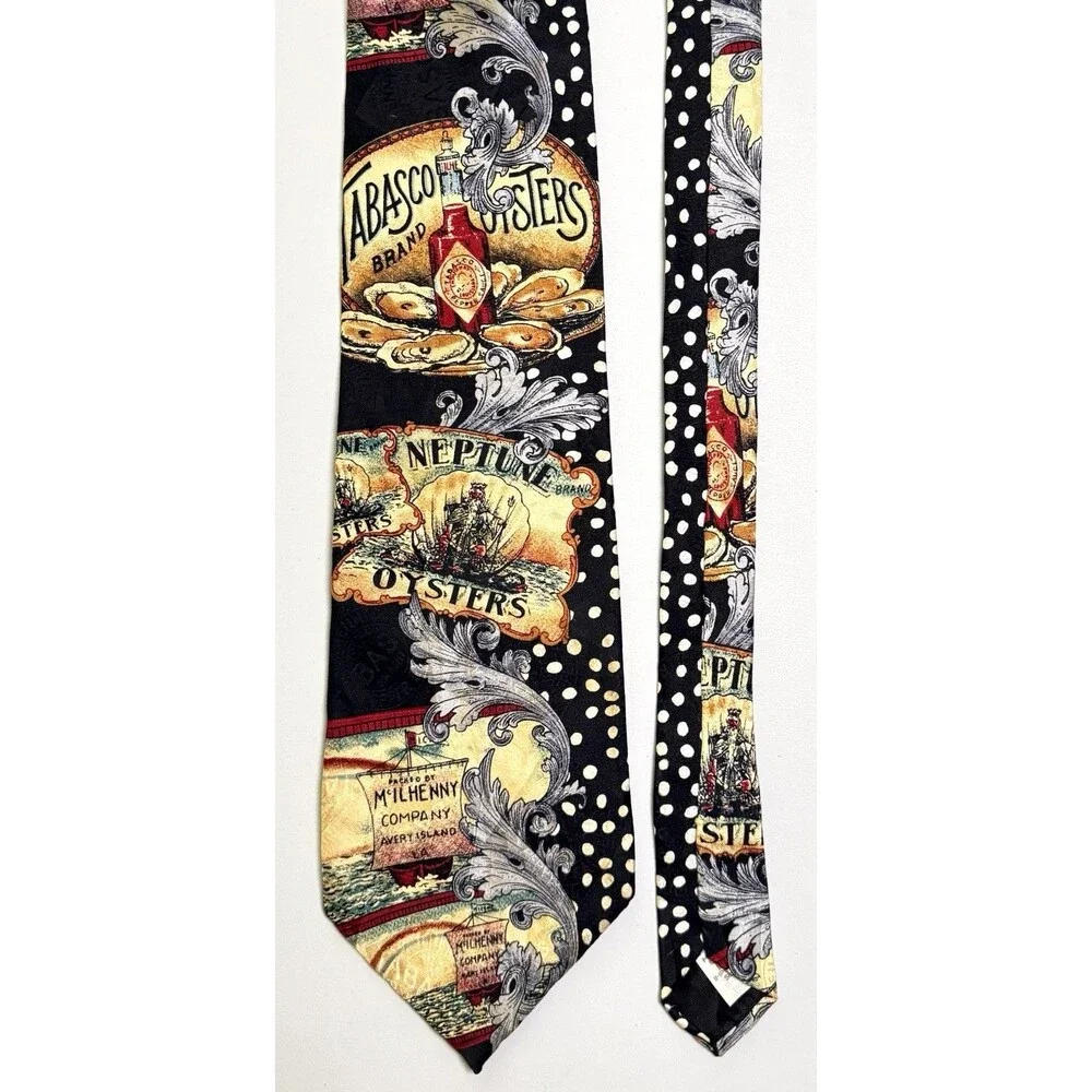 Lot of 5 Vintage Tabasco Silk Neckties Crawfish Oyster Bloody Mary Hot Sauce USA